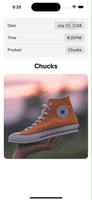 Animated demo if DateTimeProductPicker