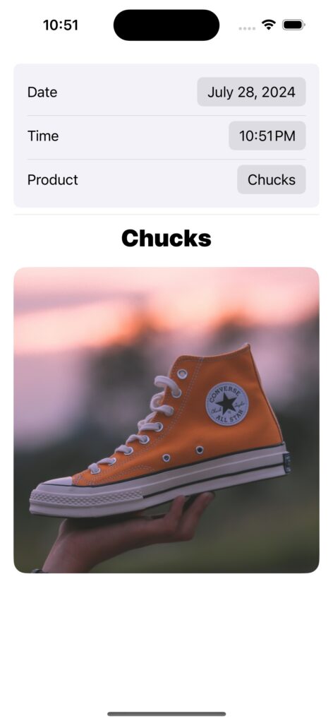 Light mode screenshot of DateTimeProductPicker