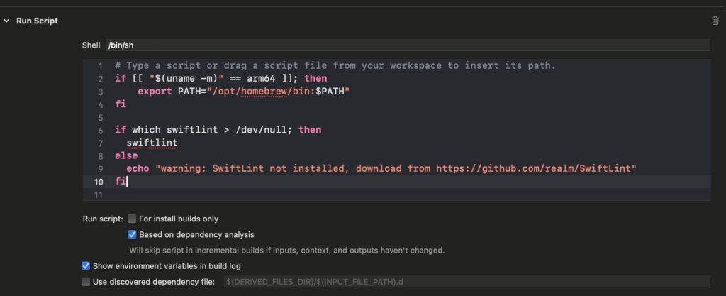 Adding SwiftLint Run Script to Xcode